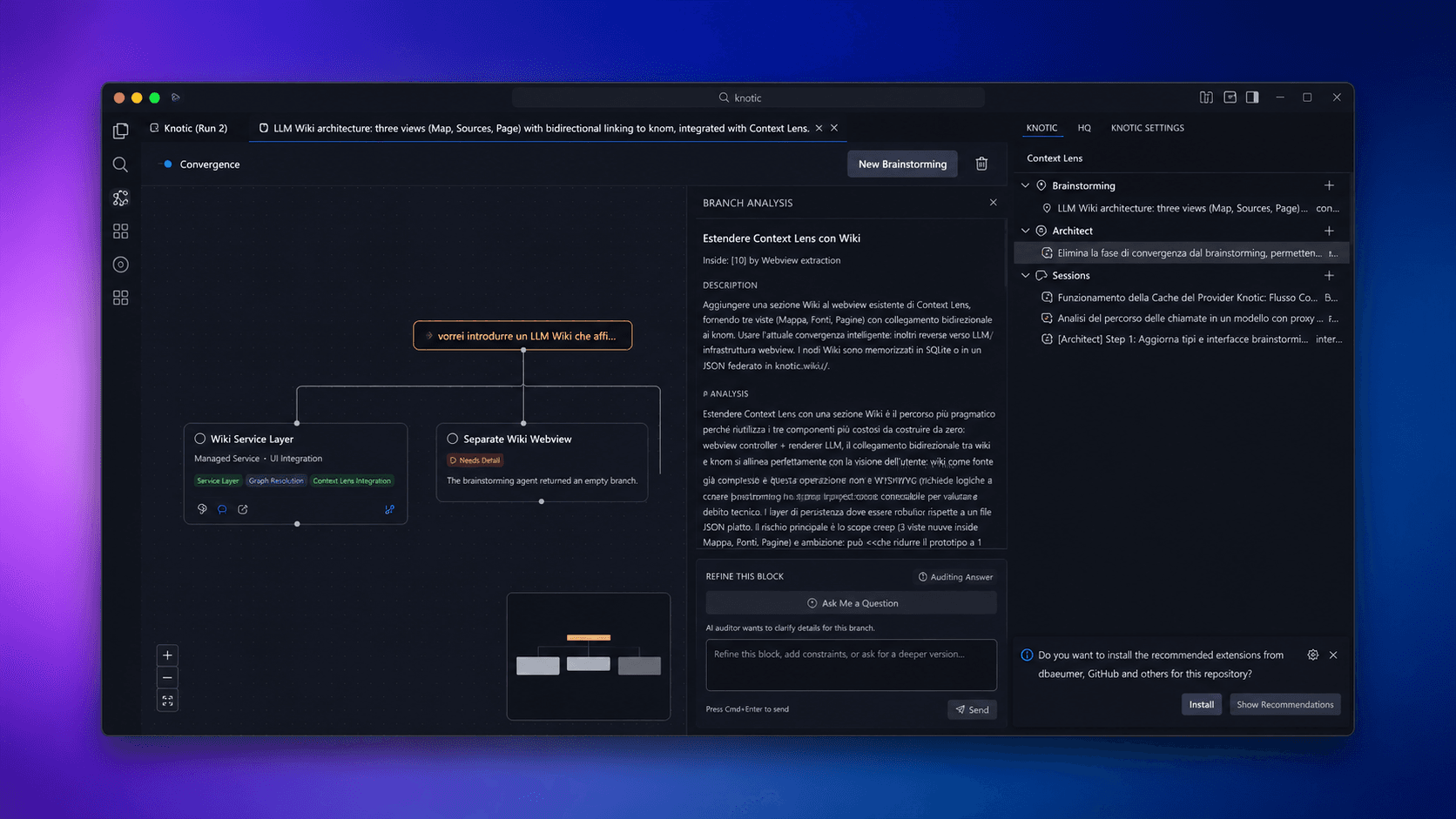 Brainstorming session in Knotic AI IDE with Architect Mode