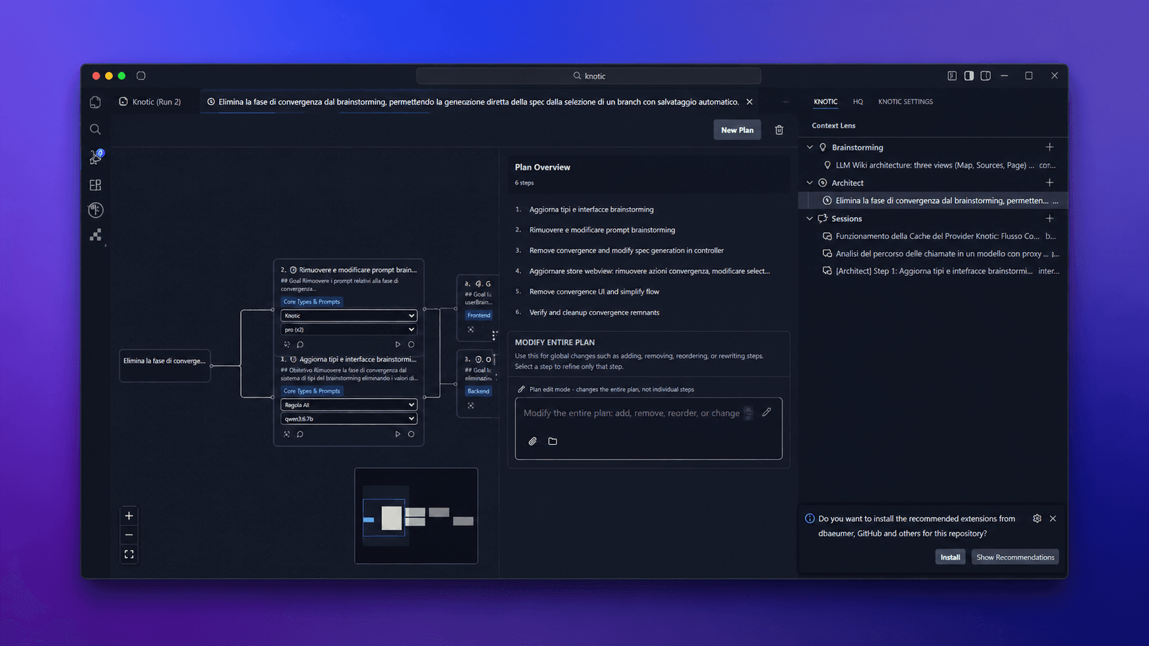 Knotic UI Architect view showing multi-agent pipeline and context engineering